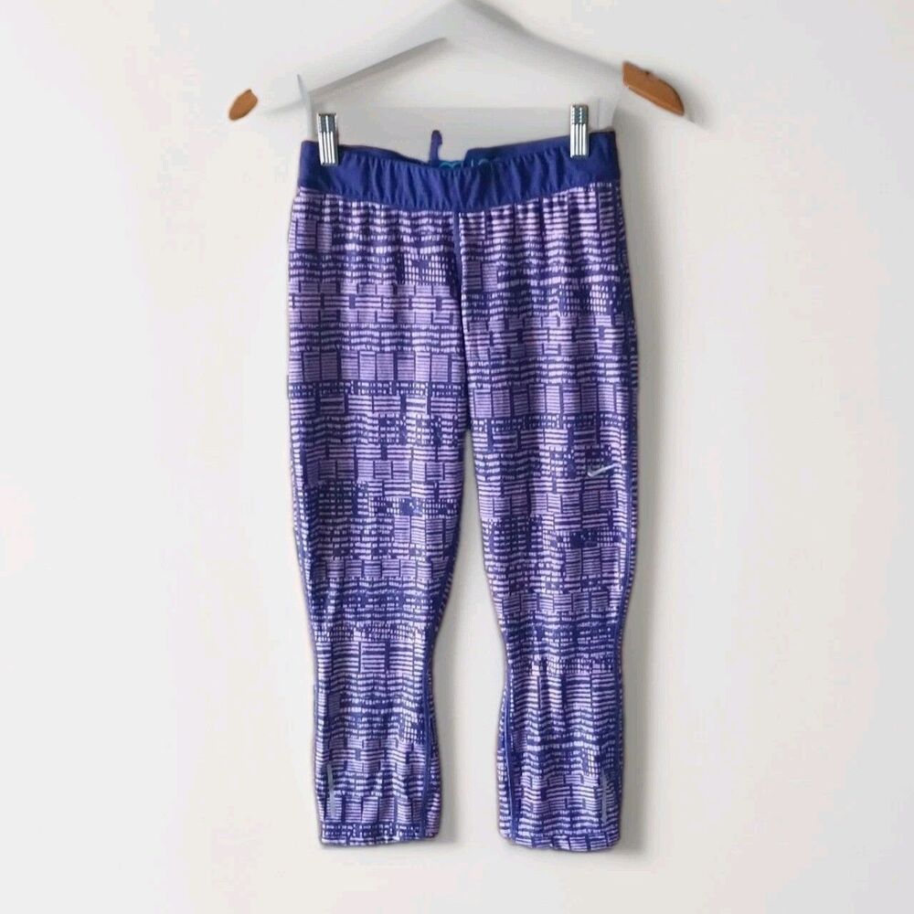 Womens Junior Medium NIKE Dri Fit Purple Noise Crop Capri Leggings B2S Athletic